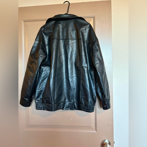 AUTOMET Oversized Faux Leather Jacket Fall Motorcycle Style Coat with Zipper - Picture 8 of 8